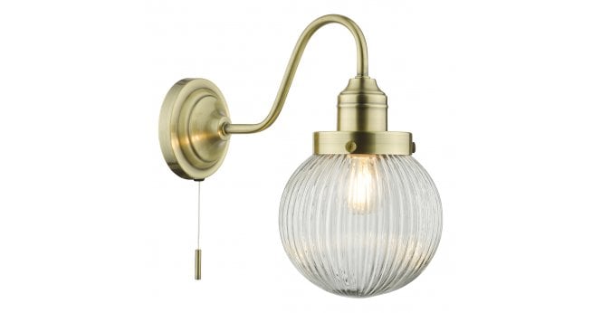 Där Lighting Tamara Wall Light Antique Brass Ribbed Glass