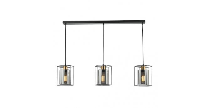 Där Lighting Tatum 3 Light Bar Pendant Matt Black and Smoked Glass