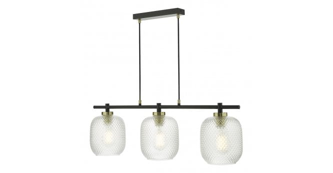 Där Lighting Tehya 3 Light Bar Pendant Matt Black Textured Glass