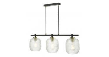 Tehya 3 Light Bar Pendant Matt Black Textured Glass