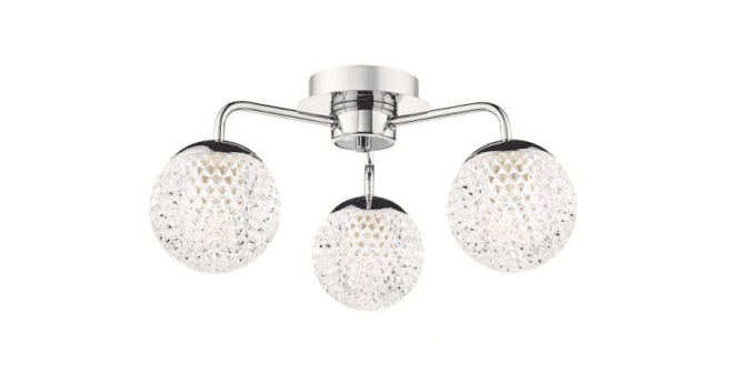 Där Lighting Teva 3 Light Semi-Flush Polished Chrome and Faceted Acrylic IP44