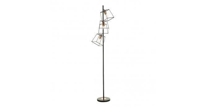 Där Lighting Tower 3 Light Floor Lamp Matt Black and Polished Copper