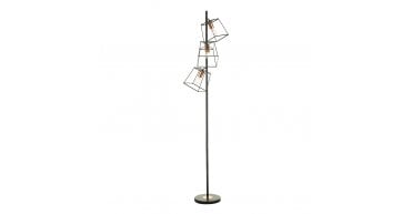 Tower 3 Light Floor Lamp Matt Black and Polished Copper