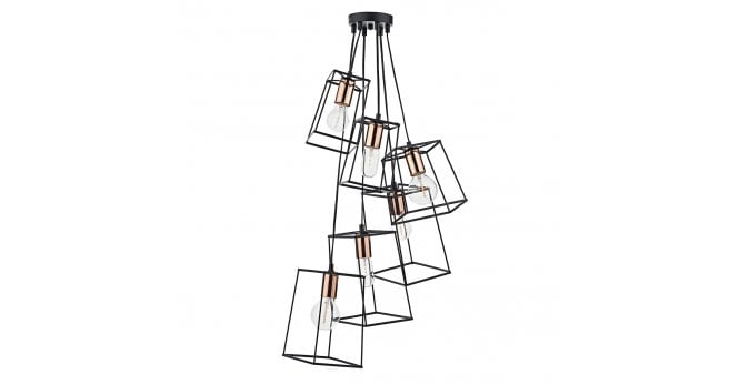 Där Lighting Tower 6 Light Cluster Pendant Matt Black & Copper