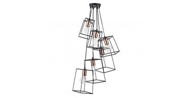 Tower 6 Light Cluster Pendant Matt Black & Copper