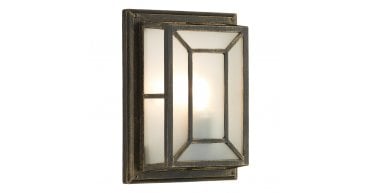 Trent Outdoor Wall Light Black/Gold Frosted Glass IP44