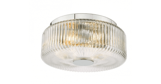 Där Lighting Twyman 3 Light Flush Polished Chrome and Ribbed Glass IP44