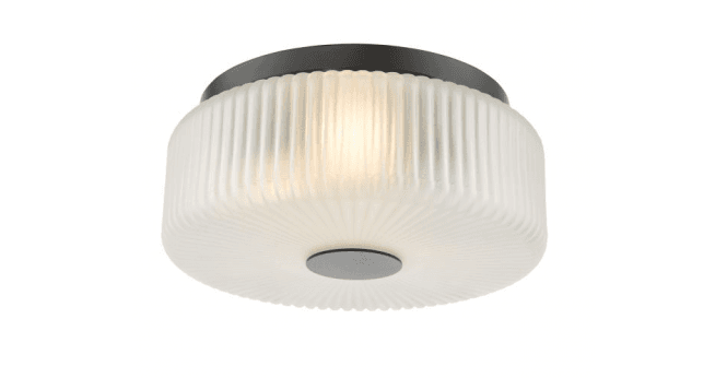 Där Lighting Twyman 3 Light Flush Satin Black and White Ribbed Glass IP44