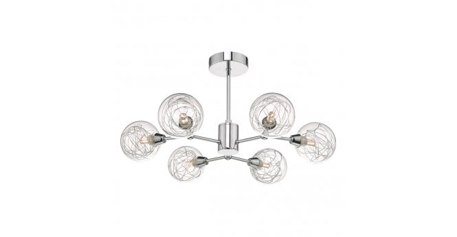 Där Lighting Tyka 6 Light Semi-Flush Polished Chrome and Glass