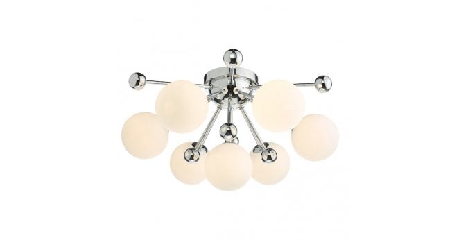 Där Lighting Ursa 7 Light Flush Polished Chrome and Opal Glass