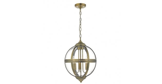 Där Lighting Vanessa 3 Light Pendant Antique Brass And Clear