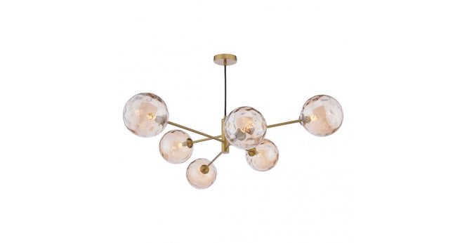 Där Lighting Vignette 6 Light Pendant Aged Brass With Amber Dimpled Glass