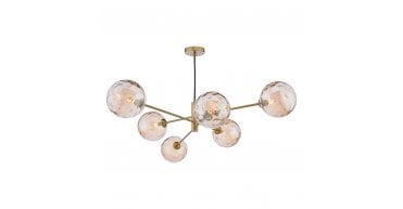 Vignette 6 Light Pendant Aged Brass With Amber Dimpled Glass