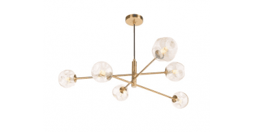 Vignette 6 Light Pendant Aged Brass With Closed Organic Amber Glass