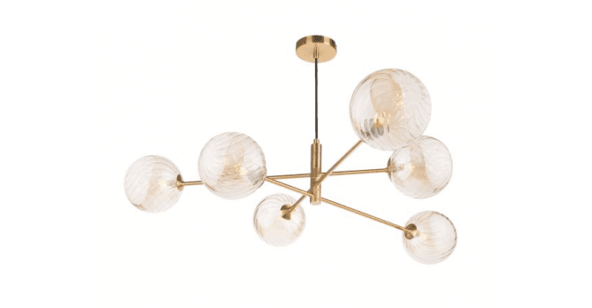 Där Lighting Vignette 6 Light Pendant Aged Brass With Twisted Amber Glass