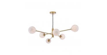 Vignette 6 Light Pendant Aged Brass With White Confetti Glass