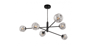 Vignette 6 Light Pendant Matt Black With Closed Organic Smoked Glass