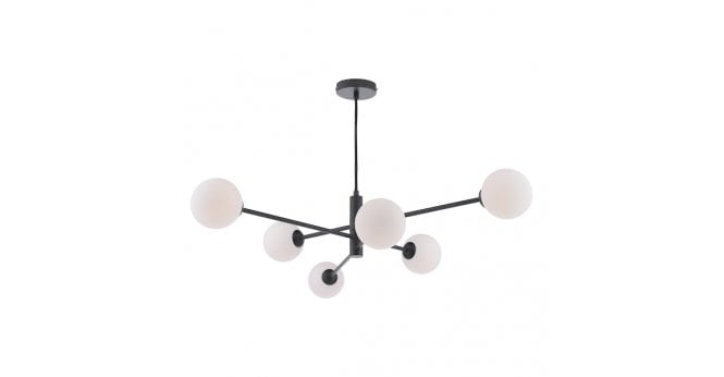 Där Lighting Vignette 6 Light Pendant Matt Black With Opal Glass