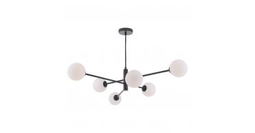 Vignette 6 Light Pendant Matt Black With Opal Glass