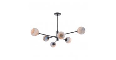 Vignette 6 Light Pendant Matt Black With Planet Style Glass