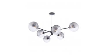 Vignette 6 Light Pendant Matt Black With Smoked/Clear Ribbed Glass