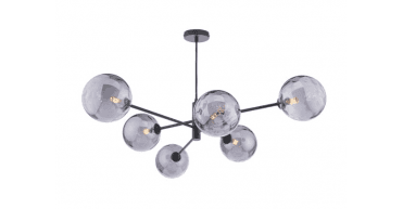 Vignette 6 Light Pendant Matt Black With Smoked Dimpled Glass