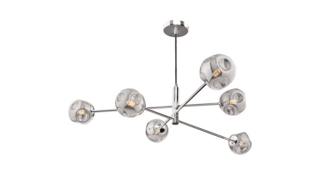 Där Lighting Vignette 6 Light Pendant Polished Chrome With Closed Organic Smoked Glass