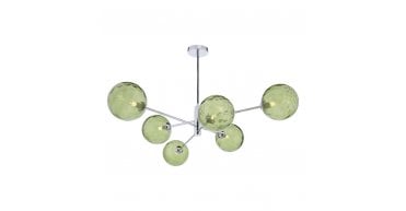 Vignette 6 Light Pendant Polished Chrome With Green Dimpled Glass