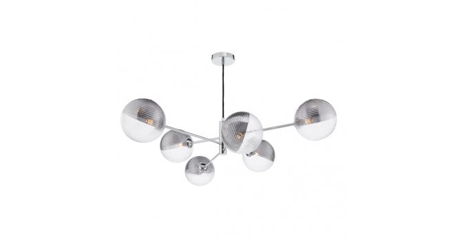 Där Lighting Vignette 6 Light Pendant Polished Chrome With Smoked/Clear Ribbed Glass