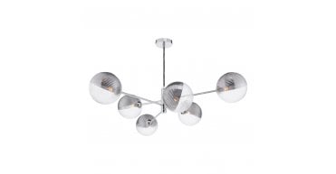 Vignette 6 Light Pendant Polished Chrome With Smoked/Clear Ribbed Glass
