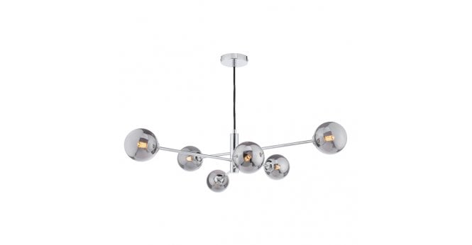 Där Lighting Vignette 6 Light Pendant Polished Chrome With Smoked Glass