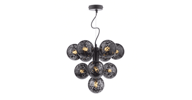 Där Lighting Vine 10 Light Pendant Satin Black With Black Confetti Glass