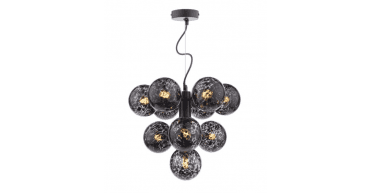 Vine 10 Light Pendant Satin Black With Black Confetti Glass