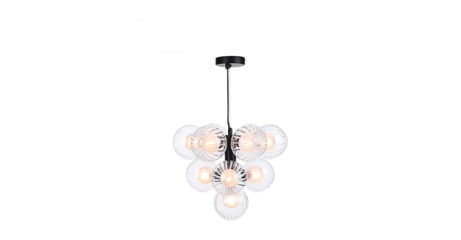 Där Lighting Vine 10 Light Pendant Satin Black With Clear/Opal Glass