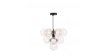 Vine 10 Light Pendant Satin Black With Clear/Opal Glass