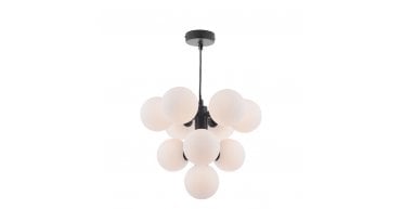 Vine 10 Light Pendant Satin Black With Opal Glass