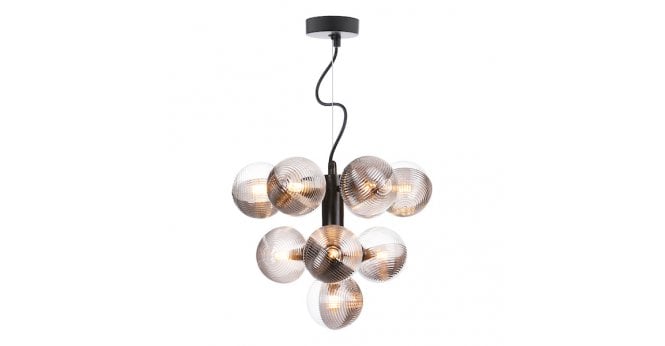 Där Lighting Vine 10 Light Pendant Satin Black With Smoked/Clear Ribbed Glass