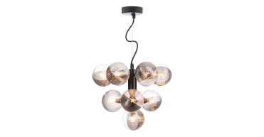 Vine 10 Light Pendant Satin Black With Smoked/Clear Ribbed Glass