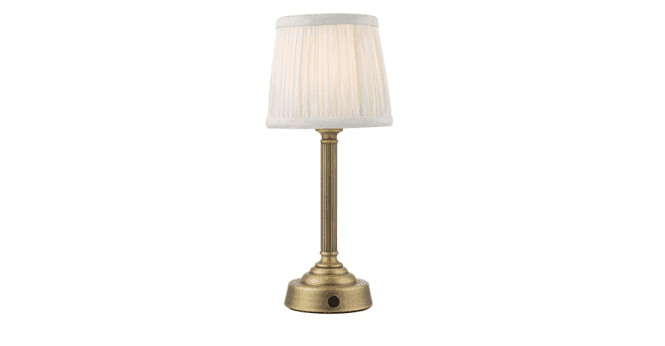 Där Lighting Virgil Rechargeable Table Lamp Matt Antique Brass With Shade LED