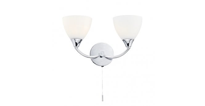 Där Lighting Watson 2 Light Wall Light Polished Chrome Opal Glass