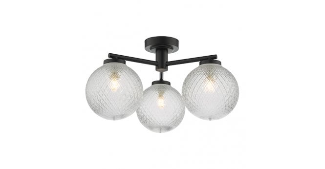 Där Lighting Wayne Bathroom 3 Light Semi Flush Matt Black Glass IP44
