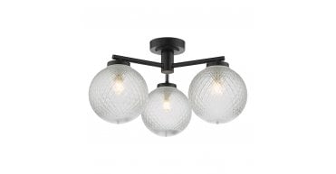 Wayne Bathroom 3 Light Semi Flush Matt Black Glass IP44