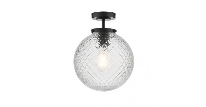 Där Lighting Wayne Bathroom Semi Flush Matt Black Opal Glass IP44