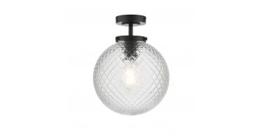 Wayne Bathroom Semi Flush Matt Black Opal Glass IP44