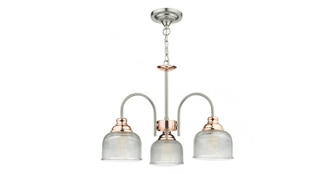 Där Lighting Wharfdale 3 Light Pendant Satin Chrome & Copper Textured Glass