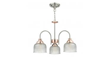 Wharfdale 3 Light Pendant Satin Chrome & Copper Textured Glass