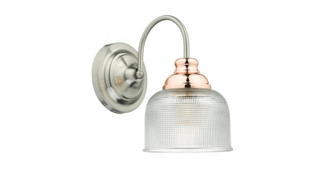 Där Lighting Wharfdale Wall Light Satin Chrome, Copper & Glass