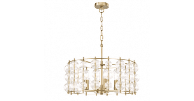 Där Lighting Yuridia 4 Light Pendant Satin Gold and Ribbed Glass
