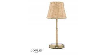 Joules Elcot Rechargeable Table Lamp Antique Brass With Rattan Shade LED