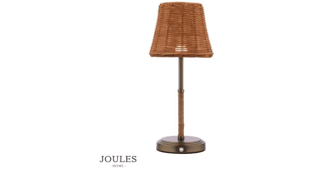 Dar Lighting Joules Elcot Rechargeable Table Lamp Satin Bronze With Rattan Shade LED